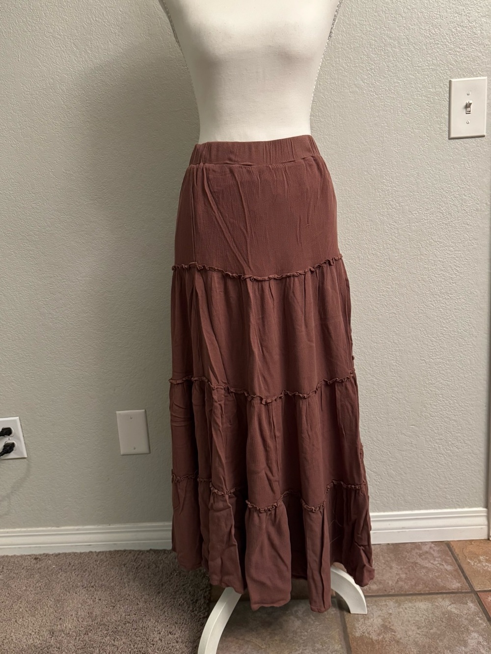 Princess Polly Brown Tiered Maxi Skirt Boho Ruffle Lined Size US 4